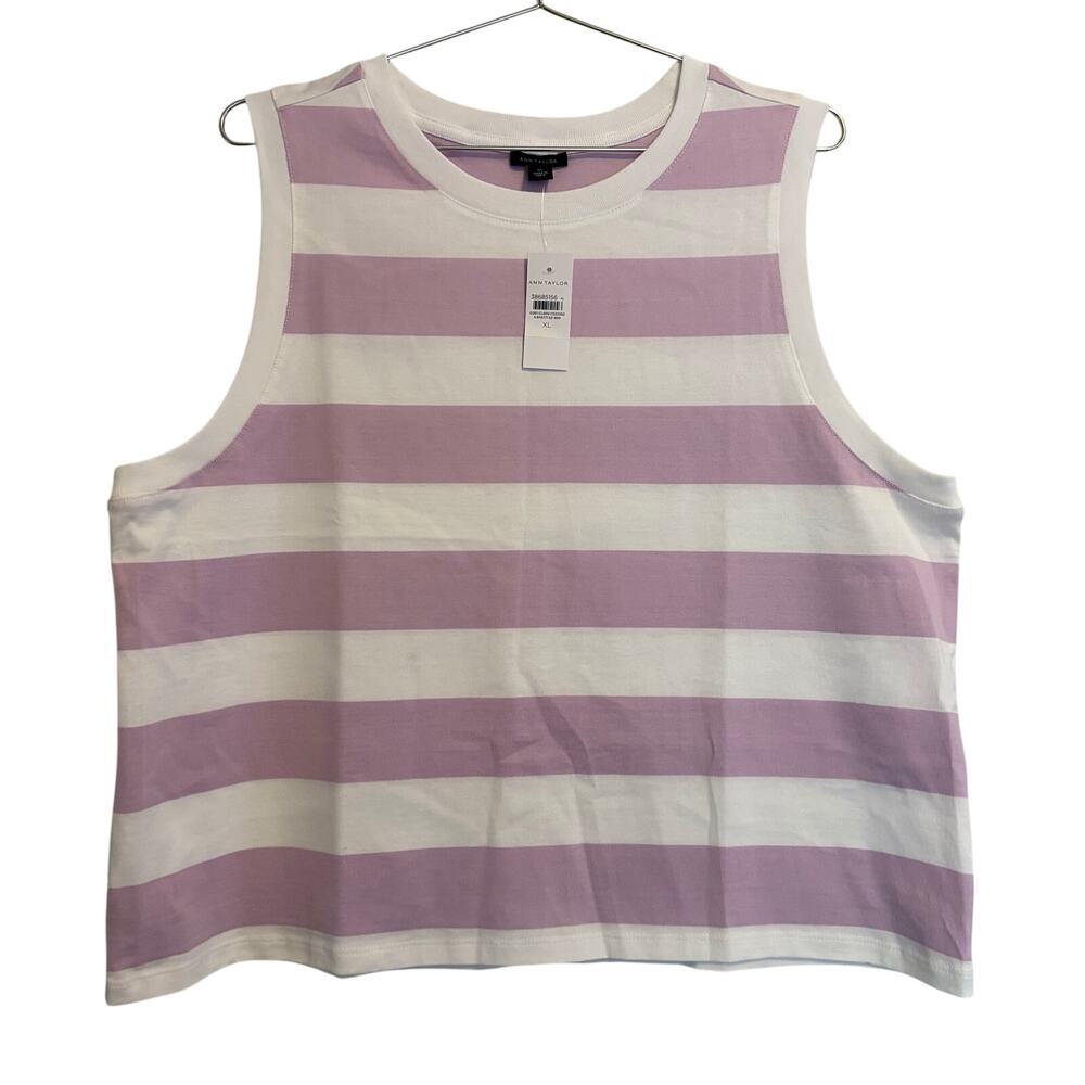 Ann Taylor NEW Lilac and White Wide Striped Sleeveless Shirt XL